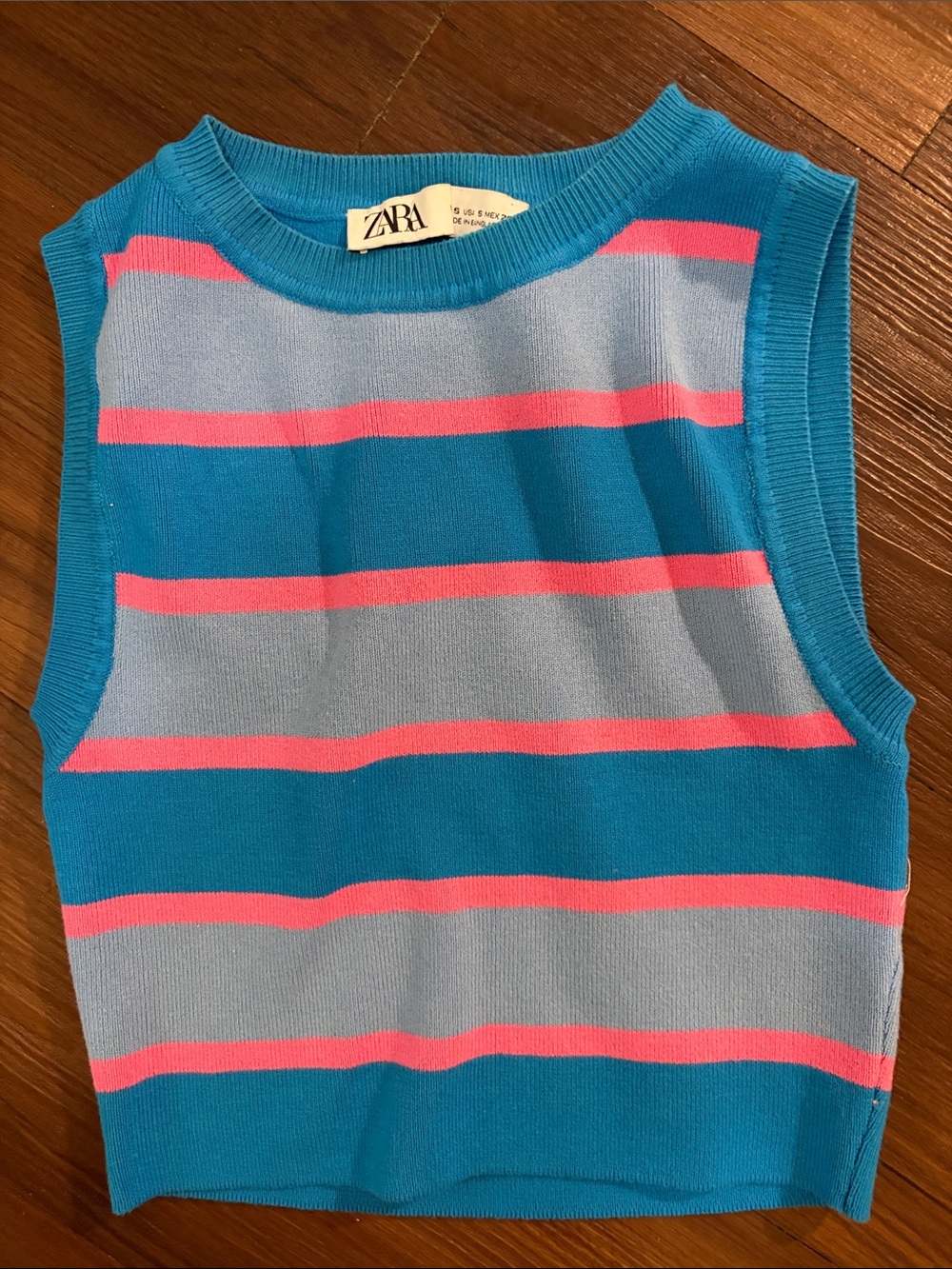 ZARA Blue & Pink Striped Knit Tank Top